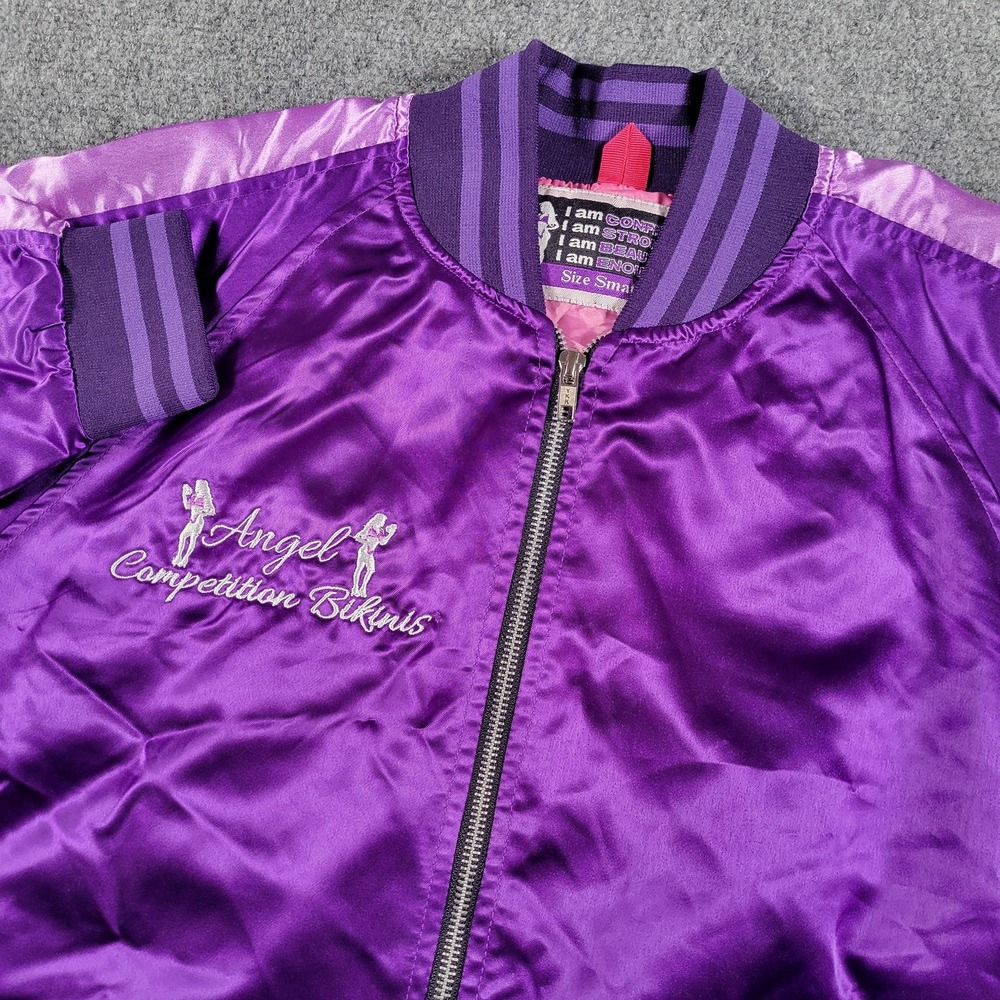 Angel Competition Bikinis Jacket Womens Small Purple Satin Bomber Embroidered